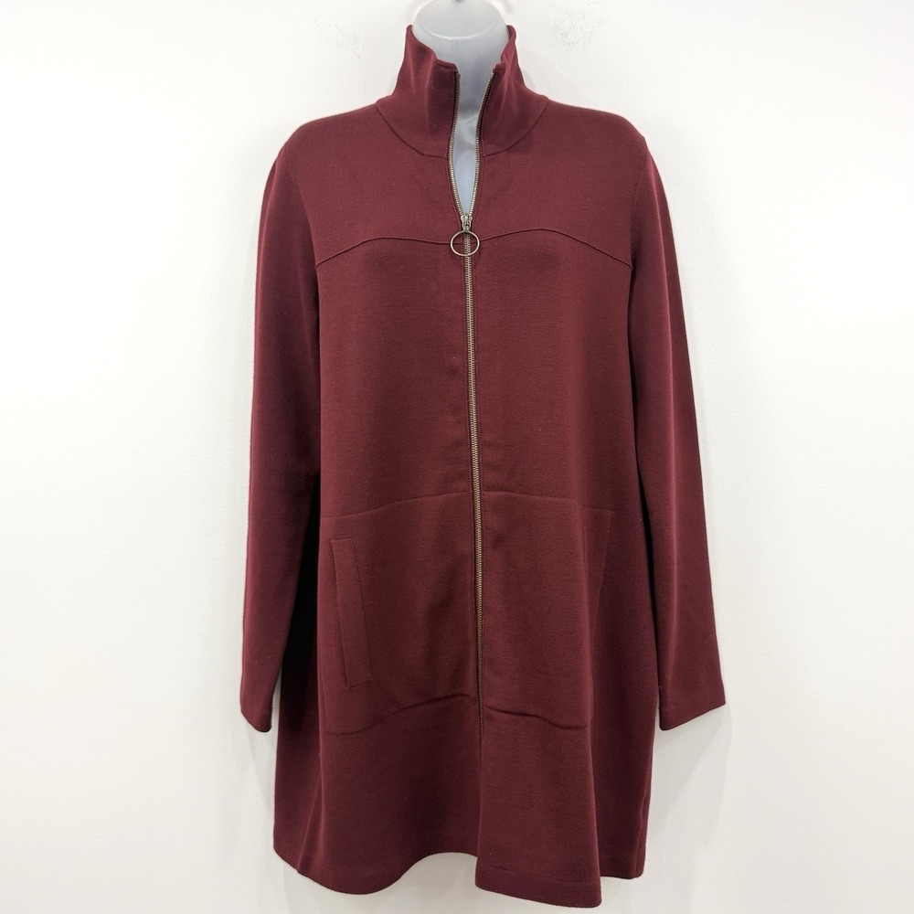Akris Punto Milano Virgin Wool Cardigan 12 Burgundy Quiet Luxury Capsule Stretch